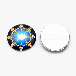 Печатные стеклянные плоские задние кабошоны&nbsp;GGLA-Q054-25mm-B04