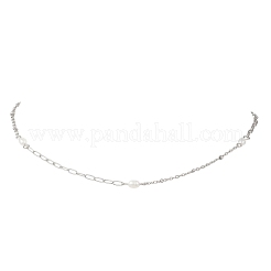 Женские ожерелья-скрепки из натурального жемчуга и нержавеющей стали 304&nbsp;NJEW-JN05823-01