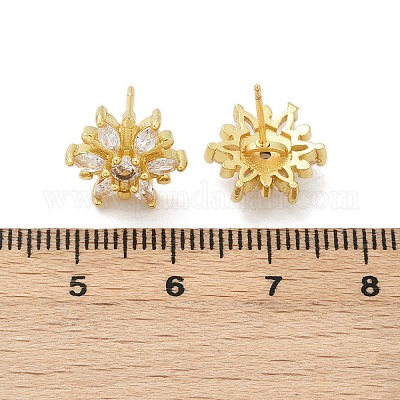 Серьги-гвоздики из латуни с микро-паве и прозрачным фианитом EJEW-U064-03C-G-1