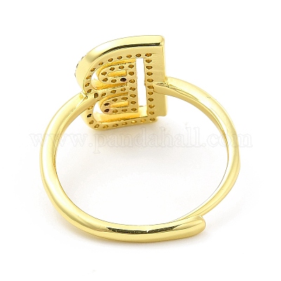 Регулируемое кольцо с инициалами из разноцветной эмали и прозрачным кубическим цирконием RJEW-P045-01G-B-1