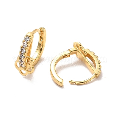 Серьги-кольца с цветком из прозрачного кубического циркония EJEW-P199-10G-1