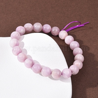 Натуральные круглые бусины кунцита эластичные браслеты для женщин и мужчин&nbsp;LS-BJEW-A149-01-1