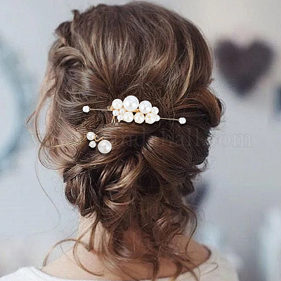 Наборы гребней для волос из медной проволоки и искусственного жемчуга из АБС-пластика для женщин и девочек&nbsp;OHAR-CY0001-20-1