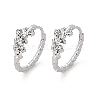 Серьги-кольца из латуни с прозрачным фианитом EJEW-Q014-14P-1