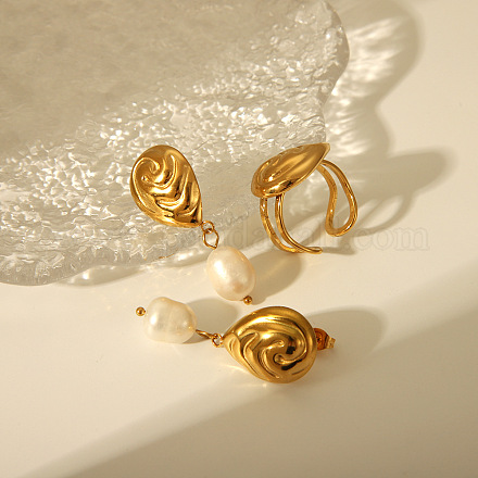 Комплект из серег и колец в форме капли из нержавеющей стали 304 TU8100-1-1