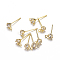 Brass Post Earring Findings, with Loop and Rhinestone, Golden, about 4mm wide, 15mm long, hole: 0.5mm, Pin: 0.8mm