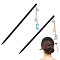2Pcs Wood Hair Stick, with Glass Pendant and Brass Chains, Black, 250mm, 2pcs/set