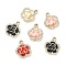 Alloy Enamel Pendants, Flower Charms, UV Plating, with Rhinestone, Golden, 17x14.5x4.8mm, Hole: 1.8mm