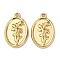 304 Stainless Steel Pendants, Oval with Flower, Ion Plating(IP), Real 18K Gold Plated, 18x11.5x2mm, Hole: 1.2mm