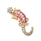 Lizard Alloy Crystal AB Rhinestone Brooches with Resin, Golden, Hot Pink, 70.5x25mm