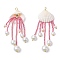 Glass Seed Beaded Jellyfish Pendants, with Clam Shell & Imitation Pearl & Real 18K Gold Plated 304 Stainless Steel, Cerise, 68.5x26.5x8.5mm, Hole: 3.5mm