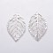 Iron Pendants, Leaf, Platinum, 44x26x0.4mm, Hole: 1.2mm