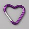 Aluminum Locking Carabiner Clasps, Keychain Clasps, Heart, Dark Violet, 42x44x4.5mm