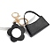 Portable Imitation Leather Bag Keychain, with Flower Mirror, Black, 70x65mm