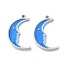 304 Stainless Steel Enamel Pendants Moon Charm, Stainless Steel Color, Dodger Blue, 17x10.5x1.5mm, Hole: 1mm