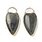 Natural Labradorite Pendants, Heart Charms with Brass Settings, Golden, 35x17x6mm, Hole: 6x9mm