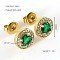 304 Stainless Steel Cubic Zirconia Stud Earrings, Golden, Flat Round, 10mm
