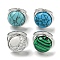 304 Stainless Steel Open Cuff Rings, Synthetic Malachite & Turquoise Round Finger Rings for Women Men, Stainless Steel Color, Adjustable