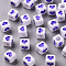 White Opaque Acrylic Beads, Cube with Heart, Blue, 6.5x6x6mm, Hole: 3mm