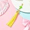 Cross Acrylic & Faux Suede Tassel Pendant Decorations, with Alloy Lobster Claw Clasps, Yellow, 120mm