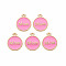 Mother's Day Alloy Enamel Charms, Cadmium Free & Lead Free, Light Gold, Flat Round with Mom, Pearl Pink, 14.5x12x2mm, Hole: 1.4mm