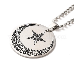 Ожерелья с подвесками из нержавеющей стали с эмалью «луна и звезда» 201&nbsp;NJEW-D066-06P