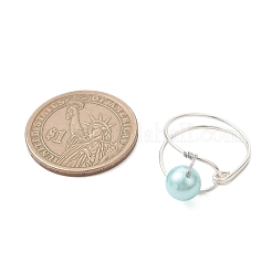 Кольца на палец с жемчужиной из раковины и медной проволокой&nbsp;RJEW-JR00980