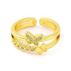 Открытые манжеты из латуни с бабочкой и микро-паве с прозрачным фианитом для женщин&nbsp;RJEW-U003-06G