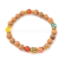 Браслеты из натурального полосатого агата и круглых бусин из дерева для мужчин и женщин&nbsp;BJEW-JB12356-04
