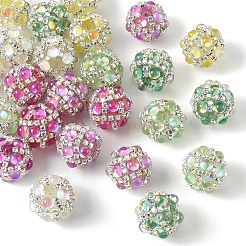 12 шт. 6-цветные блестящие акриловые круглые бусины с инкрустацией&nbsp;CLAY-YW0002-65