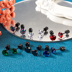 12 шт. серьги-гвоздики с двухцветными кубическими цирконами и бриллиантами&nbsp;EJEW-TA0001-09