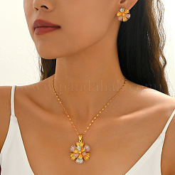 Комплекты из винтажных латунных серег-гвоздиков и ожерелий с подвесками в виде цветов для женщин&nbsp;FI9595