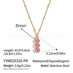 Женские колье с тройным плоским круглым кулоном из нержавеющей стали 304 с кубическими цирконами в форме паве&nbsp;LB6487-1