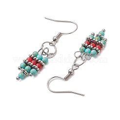 Серьги-кисточки с подвесками из синтетической бирюзы&nbsp;EJEW-JE06189