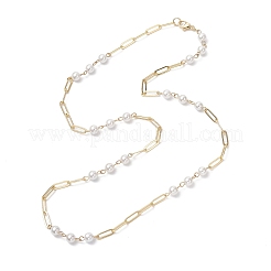 Женские ожерелья из круглых белых ракушечных бусин диаметром 6.5 мм и латунных скрепок&nbsp;NJEW-JN05567