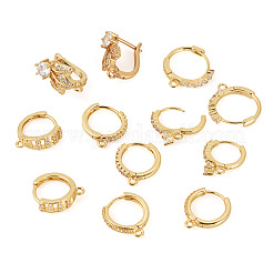 12 шт. 6 стиля латунных микропаве прозрачных кубических циркониевых сережек-колец&nbsp;KK-TA0002-86