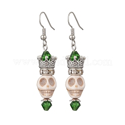 Серьги-подвески из сплава черепа и синтетической бирюзы&nbsp;EJEW-TA00669