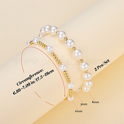 2шт 2 стиля браслеты из АБС-пластика с имитацией жемчуга и ракушек и латунными бусинами&nbsp;BJEW-SW01606