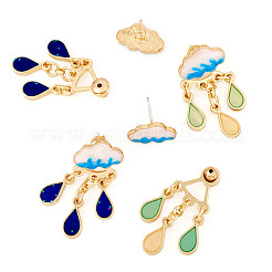 2 пара двухцветных сережек-гвоздиков из сплава с эмалью в форме капли для женщин&nbsp;EJEW-TA0001-49A