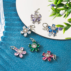 6 шт. 6 цвета латунные подвески с микропаве и кубическим цирконием&nbsp;KK-TA0002-10P