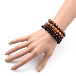 Комплекты эластичных браслетов унисекс из натурального дерева с бусинами&nbsp;X-BJEW-JB05463