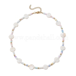 Летние пляжные ожерелья из натуральных белых ракушек и стеклянного бисера.&nbsp;NJEW-JN05855-01
