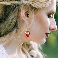 6 пара двухцветных серег-люстр с кисточками в виде листьев и хлопка&nbsp;EJEW-FI0003-14