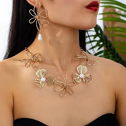 Наборы из цепочки из сплава и пластика с имитацией жемчуга в виде цветка и подвесок.&nbsp;FS-WG745E2-01