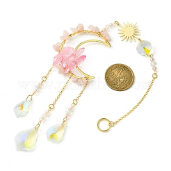 Украшение подвесками из натурального розового кварца и стекла&nbsp;HJEW-JM01479-02