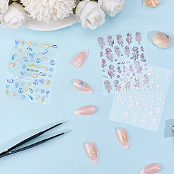 3 шт. 3 стиля пластиковых рельефных наклеек для дизайна ногтей с изображением морских животных&nbsp;MRMJ-CP0001-42B