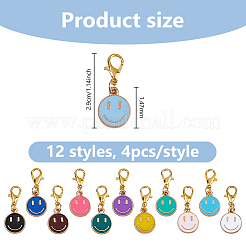 48 шт. 12-цветная подвеска с изображением улыбающегося лица из сплава и эмали&nbsp;HJEW-DC00126