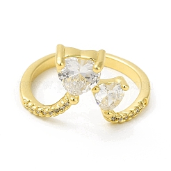 Кольцо-манжета с двойным сердцем из прозрачного циркония&nbsp;RJEW-H120-01G