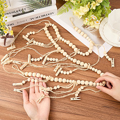 Настенная витрина для фотографий с гирляндой из деревянных бус&nbsp;AJEW-WH20011-54C