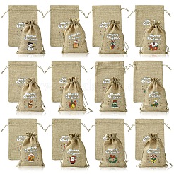 12 шт. 12 стиля рождественских принтованных мешков для упаковки мешков с завязками ABAG-FS0001-03B